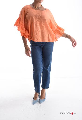 Blusa in Cotone maniche volant girocollo maniche a tre quarti - ph 5