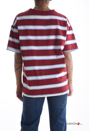 Striped short sleeve crew neck Cotton T-shirt with buttons - ph 2