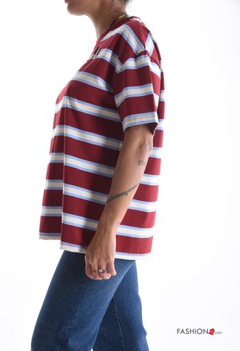Striped short sleeve crew neck Cotton T-shirt with buttons - ph 3