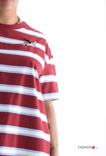 Striped short sleeve crew neck Cotton T-shirt with buttons - ph 4
