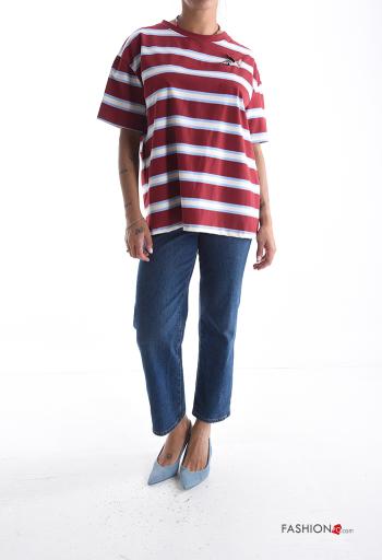 Striped short sleeve crew neck Cotton T-shirt with buttons - ph 5