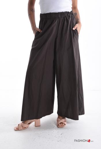 Pantalone in Cotone wide leg con tasche con elastico