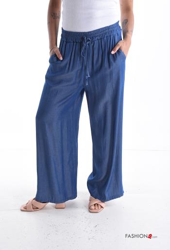 Pantalone wide leg lungo con tasche con elastico