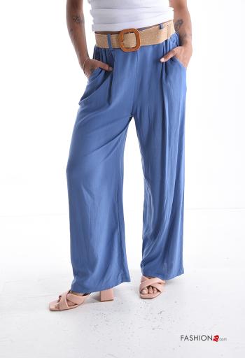 Pantalone in Lino wide leg con cintura con tasche