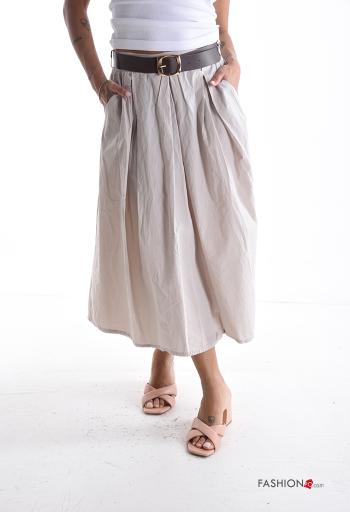 full Cotton Skirt with belt with elastic with pockets