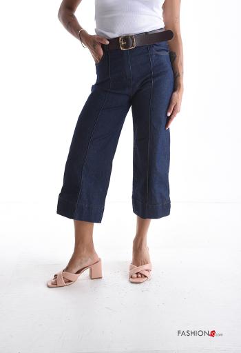 Cotton Jeans with belt with elastic with pockets