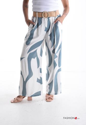 Pantalone wide leg lungo Fantasia astratta con cintura con tasche