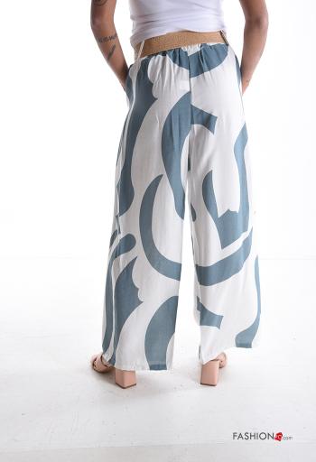Abstract print wide leg long Trousers with belt with pockets - ph 2
