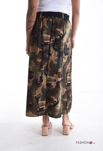 Camouflage print bell Cotton Skirt with pockets with fabric belt - ph 2