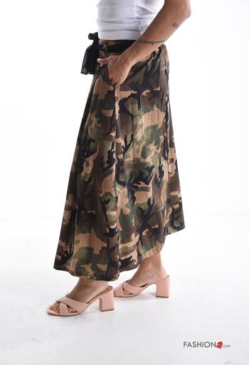 Camouflage print bell Cotton Skirt with pockets with fabric belt - ph 3