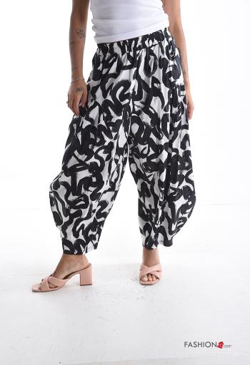 Pantalone in Cotone Fantasia astratta con tasche con elastico