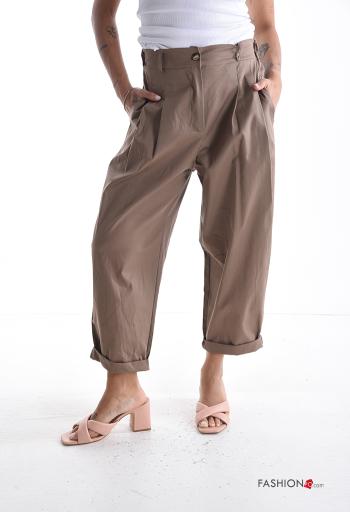 Pantalone in Cotone oversize con elastico con zip con bottoni con tasche