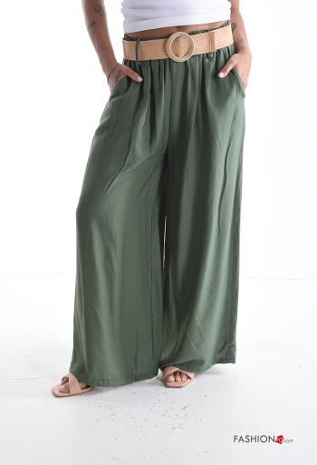 Pantalone wide leg lungo con cintura con tasche