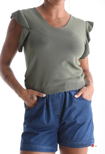 short sleeve Top with flounces with v-neck