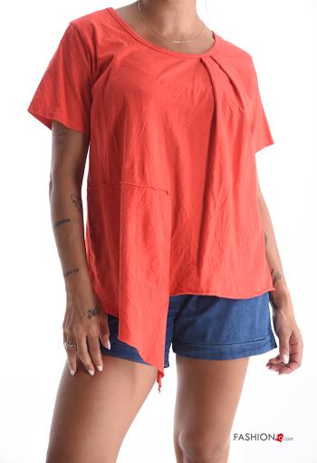 short sleeve crew neck asymmetrical Cotton T-shirt