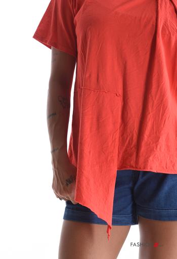 short sleeve crew neck asymmetrical Cotton T-shirt - ph 4