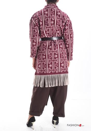 Cardigan maniche lunghe Fantasia astratta con tasche con cintura con frange - ph 2