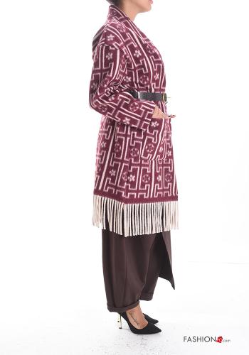 Cardigan maniche lunghe Fantasia astratta con tasche con cintura con frange - ph 3