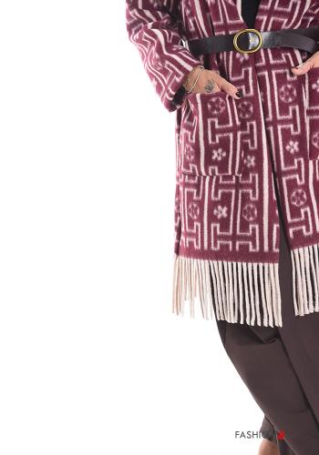 Cardigan maniche lunghe Fantasia astratta con tasche con cintura con frange - ph 4