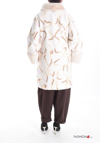Cappotto pelliccia sintetica maniche lunghe Fantasia astratta con fodera con bottoni con tasche - ph 2