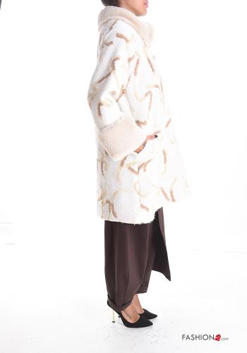 Cappotto pelliccia sintetica maniche lunghe Fantasia astratta con fodera con bottoni con tasche - ph 3
