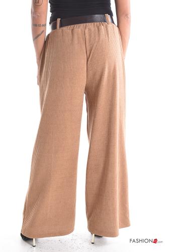 Pantalone in Misto Lana wide leg in velluto costine con cintura con tasche - ph 2