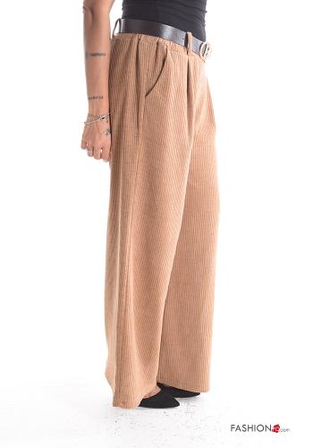 Pantalone in Misto Lana wide leg in velluto costine con cintura con tasche - ph 3