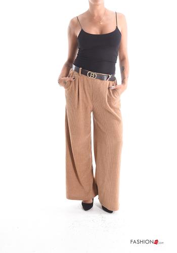 Pantalone in Misto Lana wide leg in velluto costine con cintura con tasche - ph 5