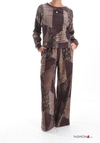 Ensemble coordonné Côtelé en Velours wide leg Imprimé animalier avec poches