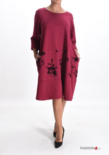 Abito oversize girocollo Fantasia stampata con tasche