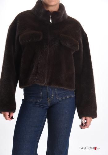 Giacca pelliccia sintetica senza fodera con tasche con zip - ph 1
