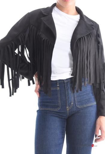 with collar mini long sleeve Suede Jacket with fringe - ph 1