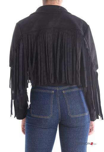 with collar mini long sleeve Suede Jacket with fringe - ph 2