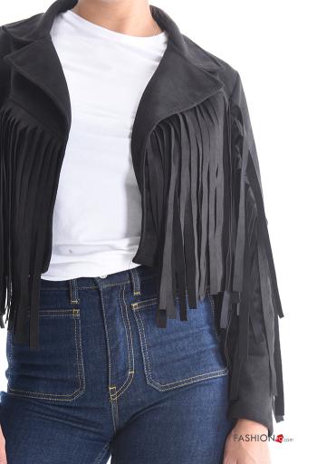 with collar mini long sleeve Suede Jacket with fringe - ph 4