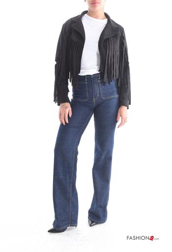 with collar mini long sleeve Suede Jacket with fringe - ph 5