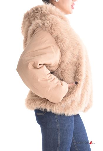 Piumino pelliccia sintetica con zip con tasche con cappuccio - ph 3