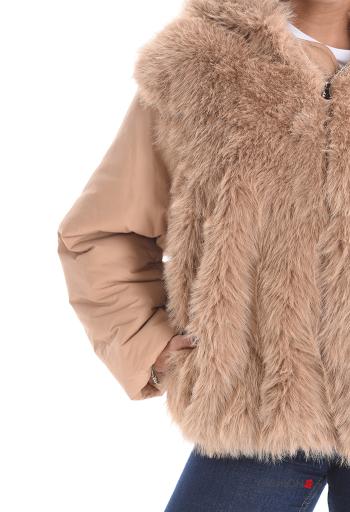 Piumino pelliccia sintetica con zip con tasche con cappuccio - ph 4