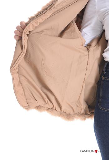 Piumino pelliccia sintetica con zip con tasche con cappuccio - ph 6