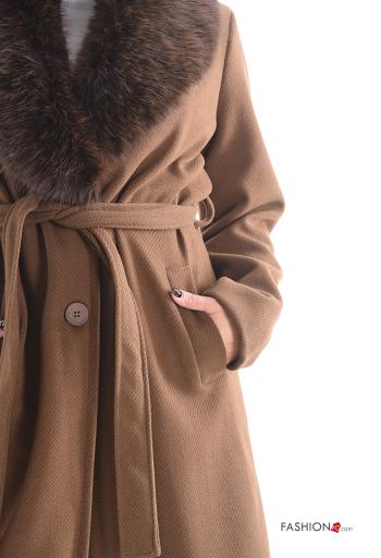 Cappotto pelliccia sintetica con tasche con cintura in stoffa - ph 4