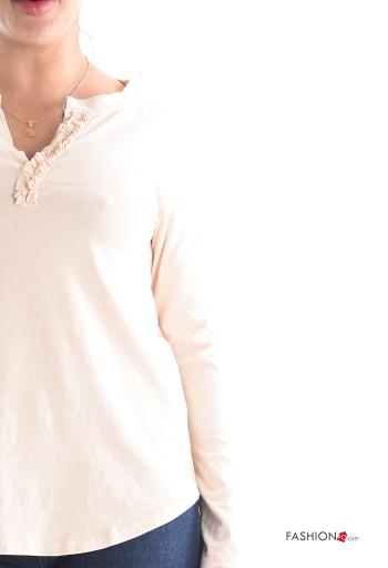 Cotton Long sleeved top with flounces with v-neck - ph 4