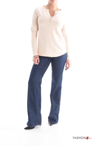 Cotton Long sleeved top with flounces with v-neck - ph 5