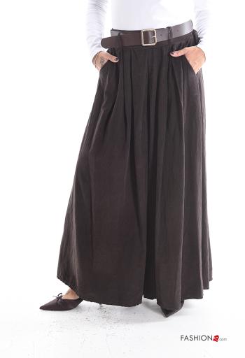 Pantalone in Cotone wide leg in velluto costine con cintura con tasche