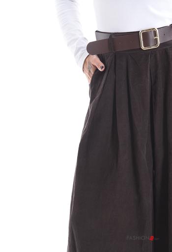 Pantalone in Cotone wide leg in velluto costine con cintura con tasche - ph 4