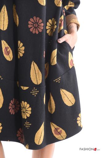 Abito in Cotone maniche lunghe girocollo Fantasia stampata con tasche - ph 4