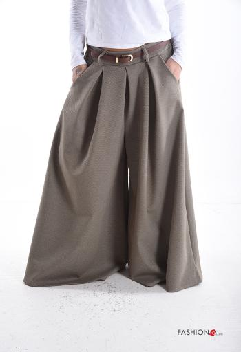 Pantalon wide leg avec ceinture avec poches