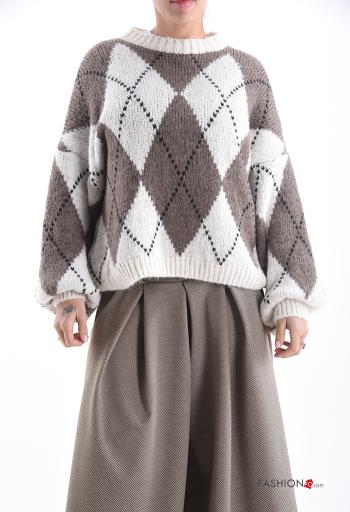 Pull en Mélange de Laine à Imprimé Géométrique - ph 1