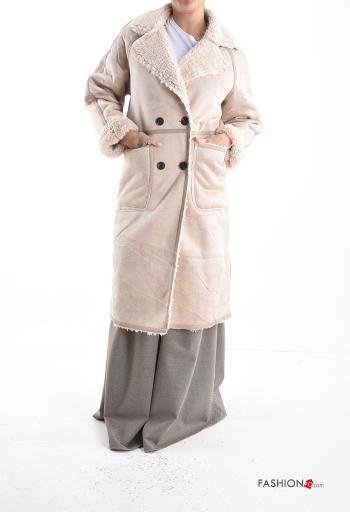 Manteau Suède fourrure synthétique croisé avec poches - ph 1
