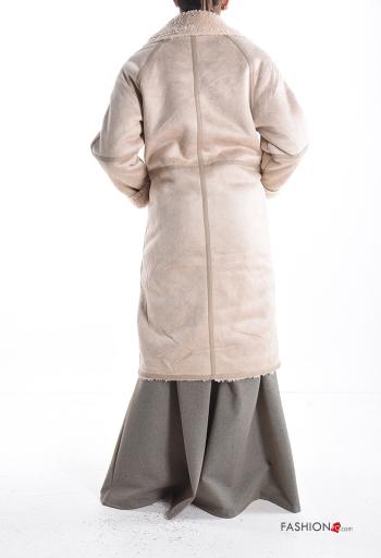 Manteau Suède fourrure synthétique croisé avec poches - ph 2