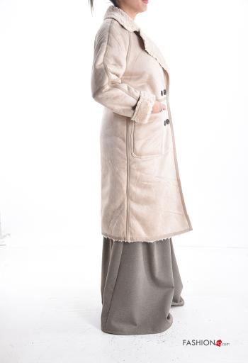 Manteau Suède fourrure synthétique croisé avec poches - ph 3