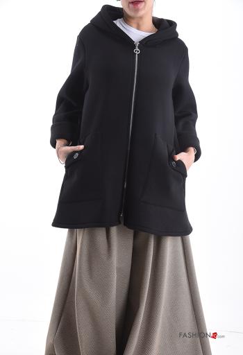 Veste en Coton molleton brossé avec poches à boutons à capuche avec fermeture éclair - ph 1